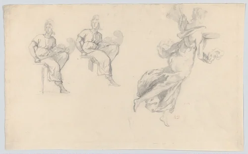 Three Female Figures from the Antique by Eugène Delacroix, drawing, 1815-1868
