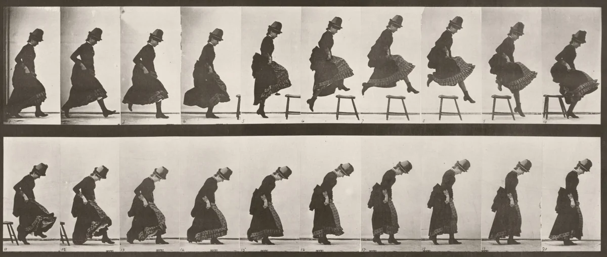Plate Number 156. Jumping, running straight high jump by Eadweard Muybridge, photograph, 1887