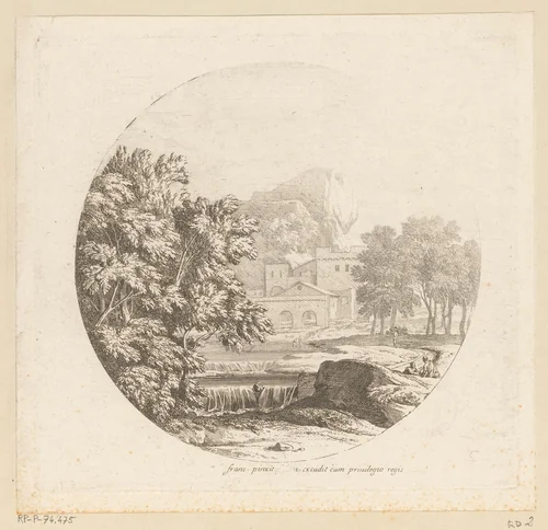 Arcadisch landschap met een dubbele cascade by Théodore, print, 1690-1730