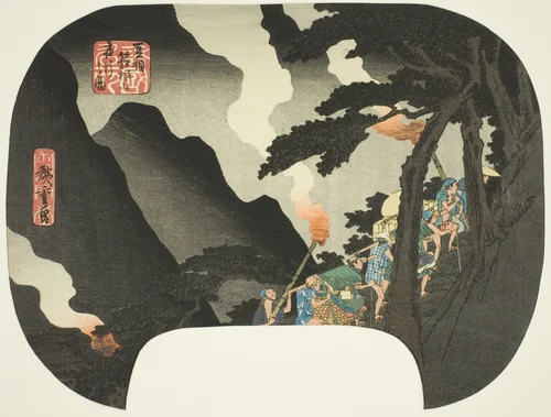 Traveling at Night in the Hakone Mountains on the Border of Izu and Sagami Provinces (Zuso Hakone-yama yako no zu), from the series "Famous Places in the Various Provinces (Shokoku meisho)" by Utagawa Hiroshige (歌川広重), print, 1825-1849