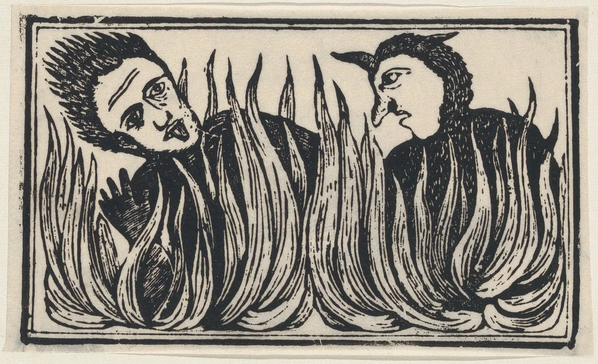 Demons engulfed in flames by anonymous, print, 19