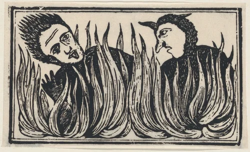 Demons engulfed in flames by anonymous, print, 19