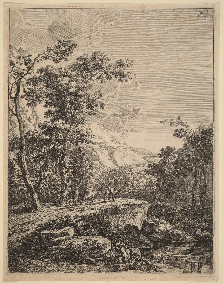 The Woman on the Hinny by Jan Both; Theodor Matham, print, 1615-1652