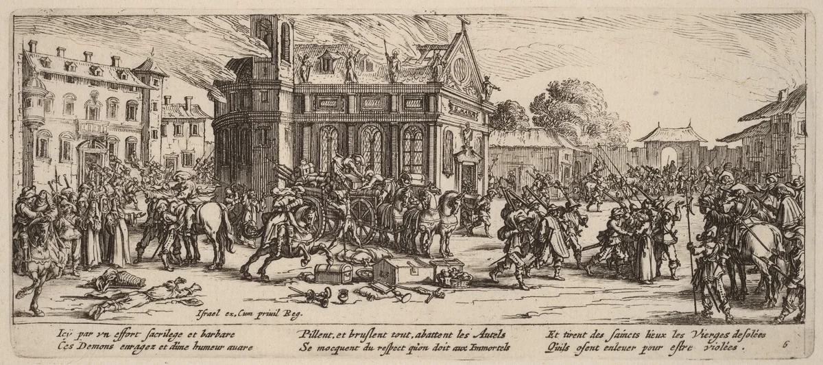Destruction of a Convent by Gerrit van Schagen; Jacques Callot, print, 1637-1647
