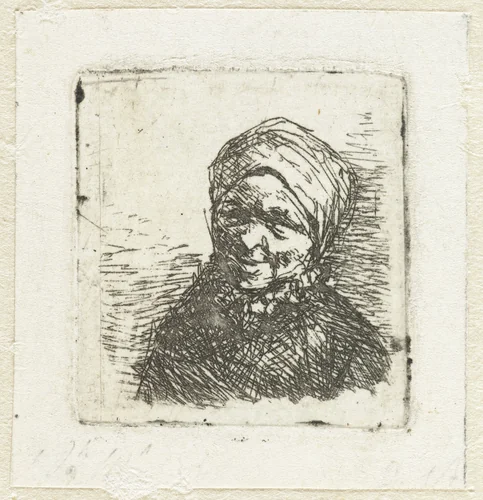 Buste van een lachende boerin by Adriaen van Ostade, print, 1650-1652