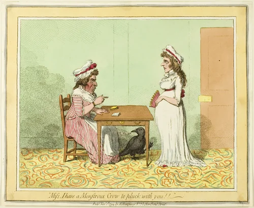 "Miss, I have a Monstrous Crow to pluck with you!!" by James Gillray, print, 1794