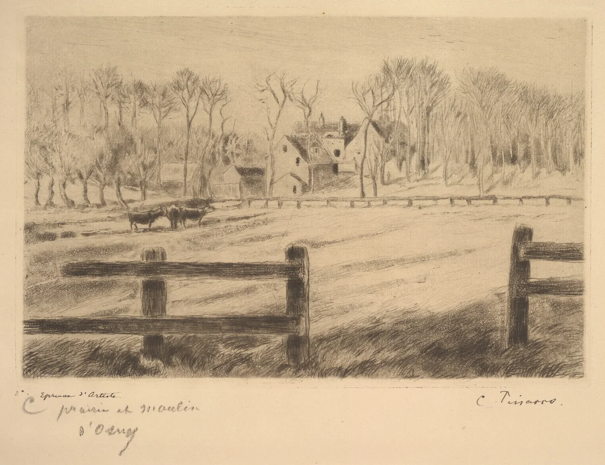 Field and Mill at Osny, 1885 by Camille Pissarro, print, 1885