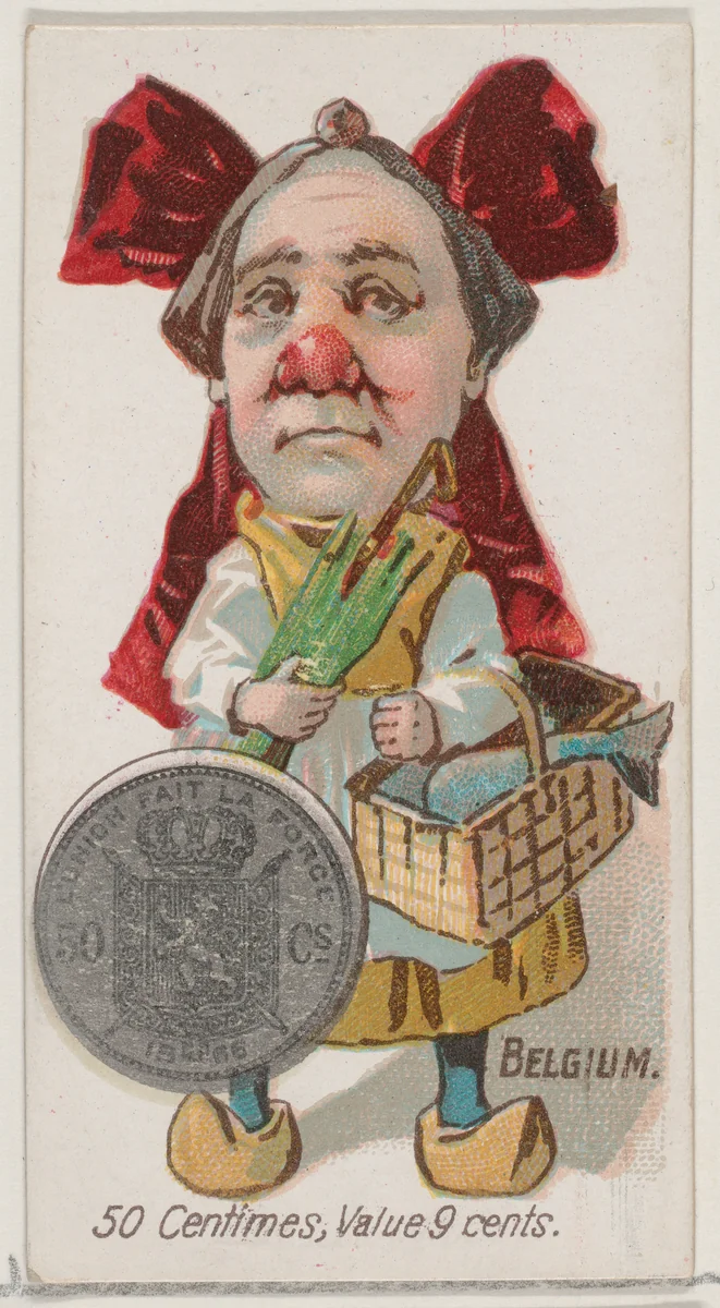 Caricatured Belgian, 50 Centimes, from the series Coins of All Nations (N72, variation 1) for Duke brand cigarettes by W. Duke, Sons & Co., print, 1889