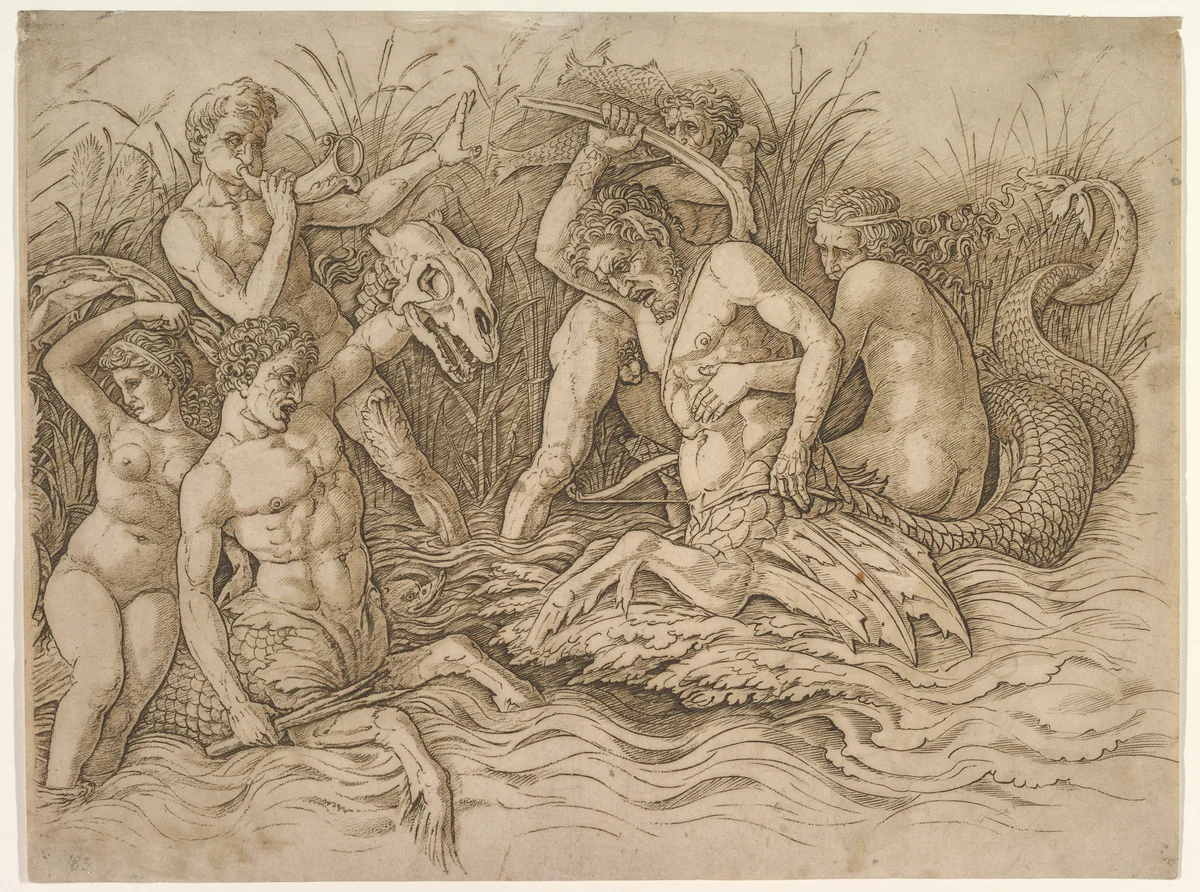 Battle of the Sea-Gods (right portion of frieze) by Andrea Mantegna, print, 1480-1490