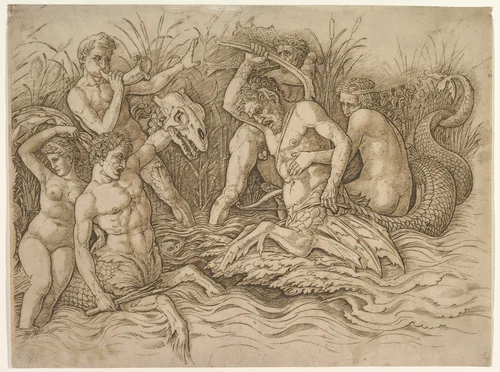 Battle of the Sea-Gods (right portion of frieze) by Andrea Mantegna, print, 1480-1490