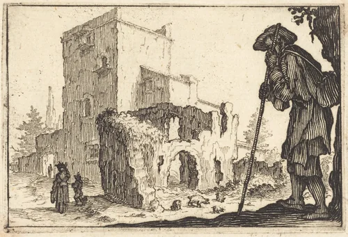 Shepherd and Ruins by Jacques Callot, print, 1617