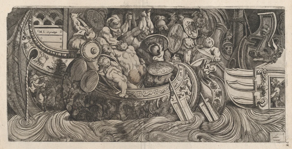 Naval Battle, from "Speculum Romanae Magnificentiae" by Michele Lucchese, print, 1540-1560