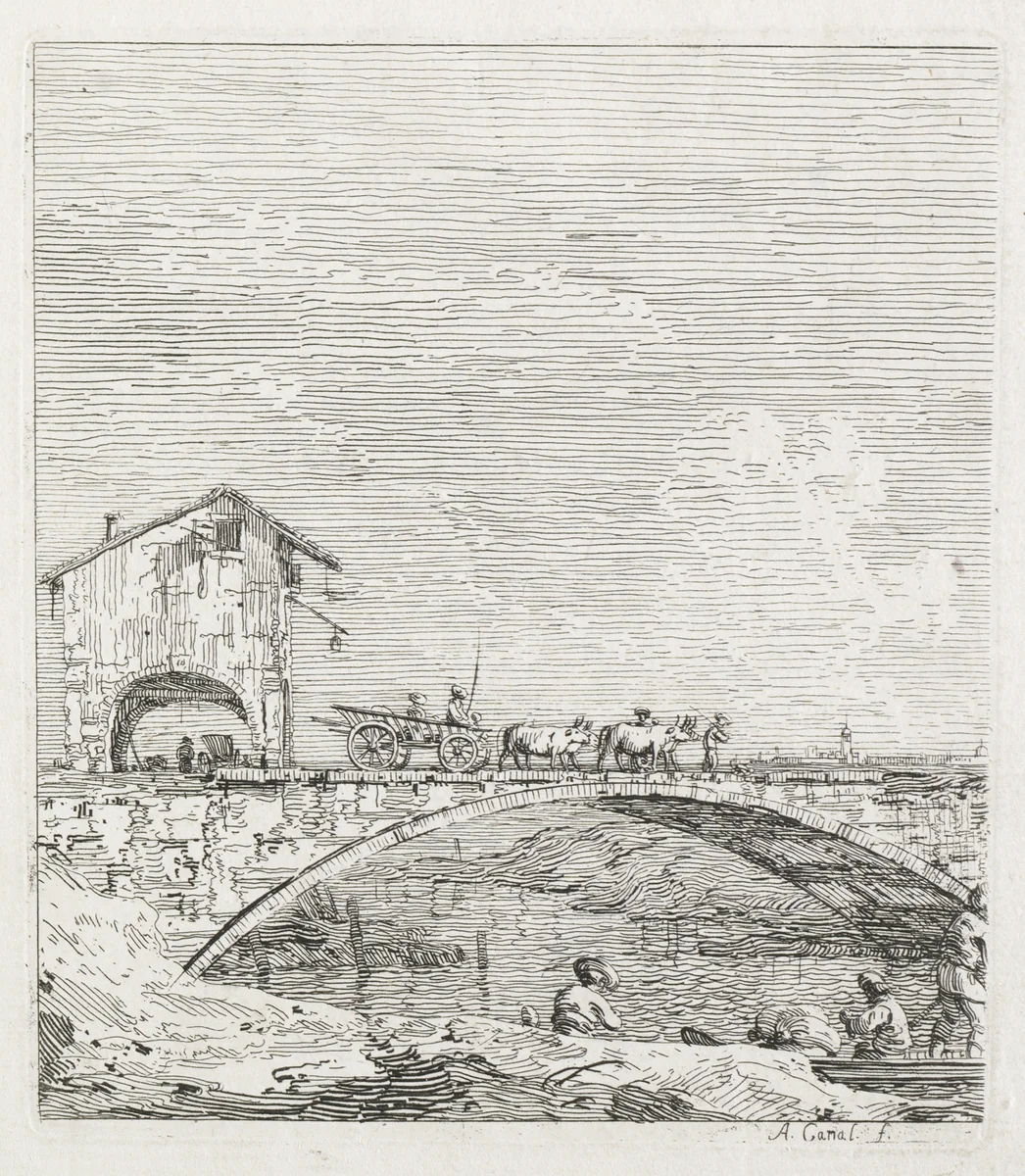 Views: A Wagon Passing over a Bridge by Antonio Canaletto, print, 1735-1746