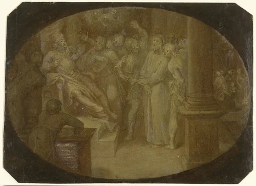 Christus voor Kajafas by Otto van Veen, drawing, 1566-1629