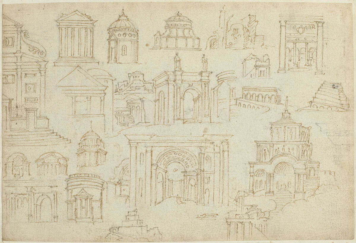 Architectuurstudies by anonymous, drawing, 1550-1570