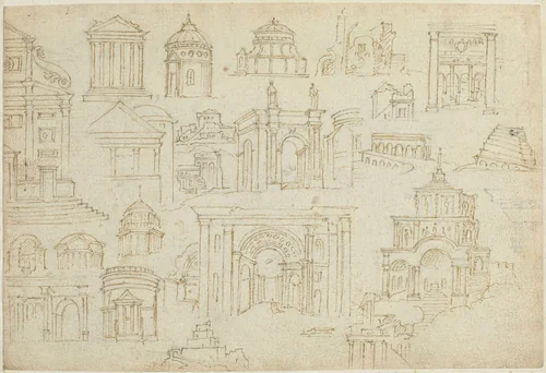 Architectuurstudies by anonymous, drawing, 1550-1570