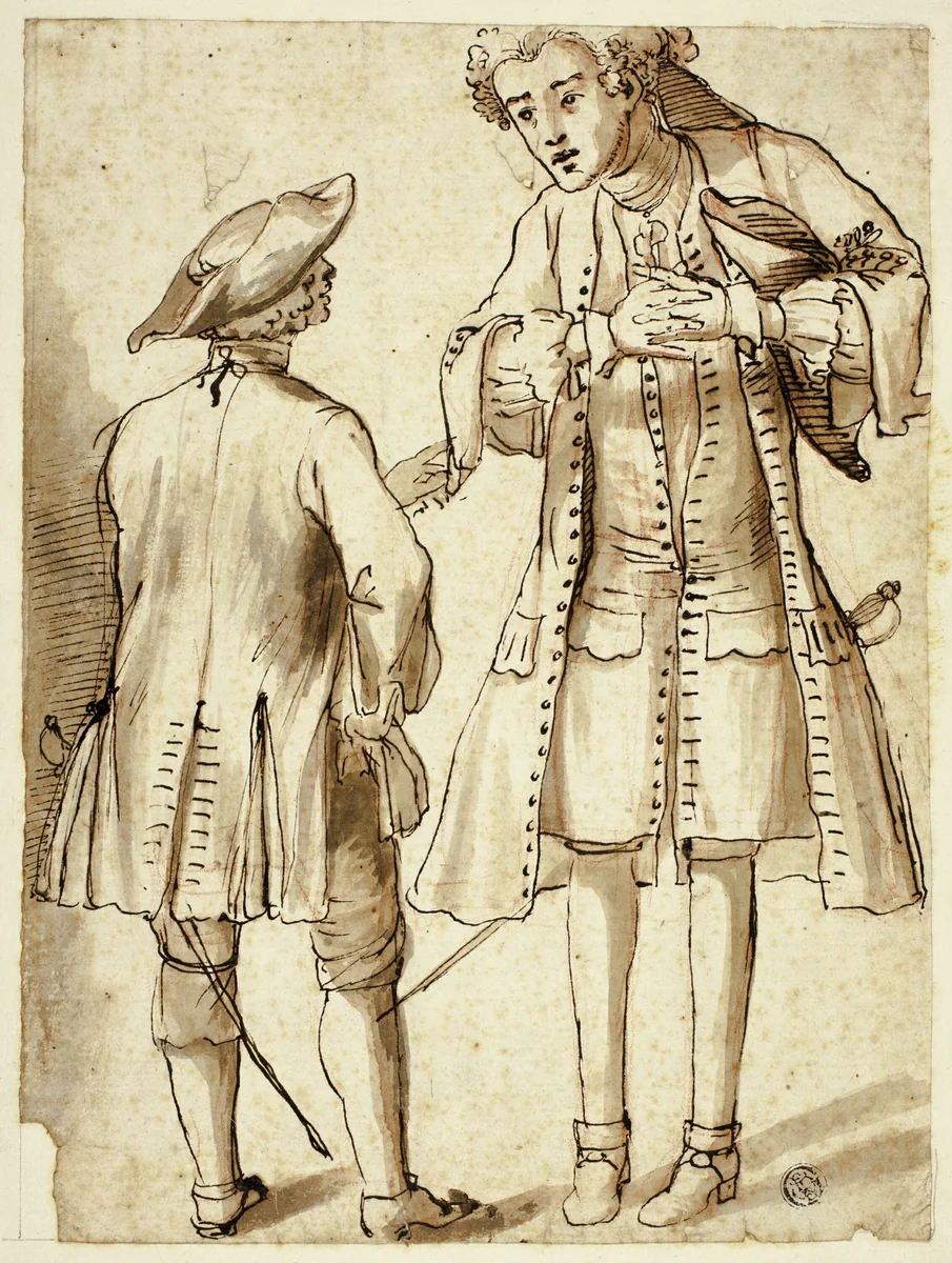 Two Gentlemen Conversing by Pier Leone Ghezzi, drawing, 1694-1755