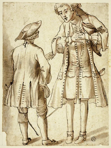 Two Gentlemen Conversing by Pier Leone Ghezzi, drawing, 1694-1755