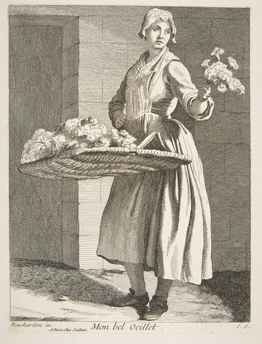 Flower Vendor by Anne Claude Philippe de Tubières, print, 1738
