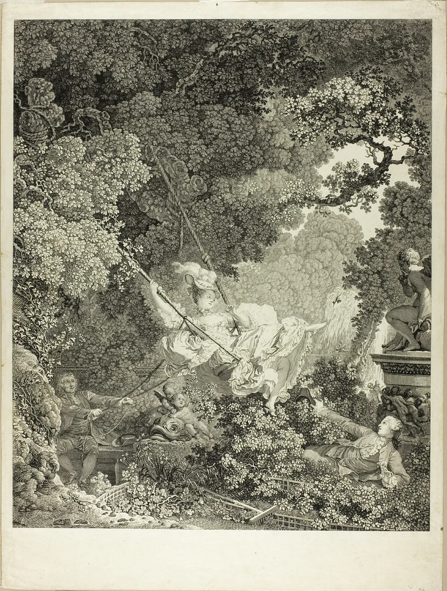 The Happy Accident of the Swing by Nicolas Delaunay, print, 1792