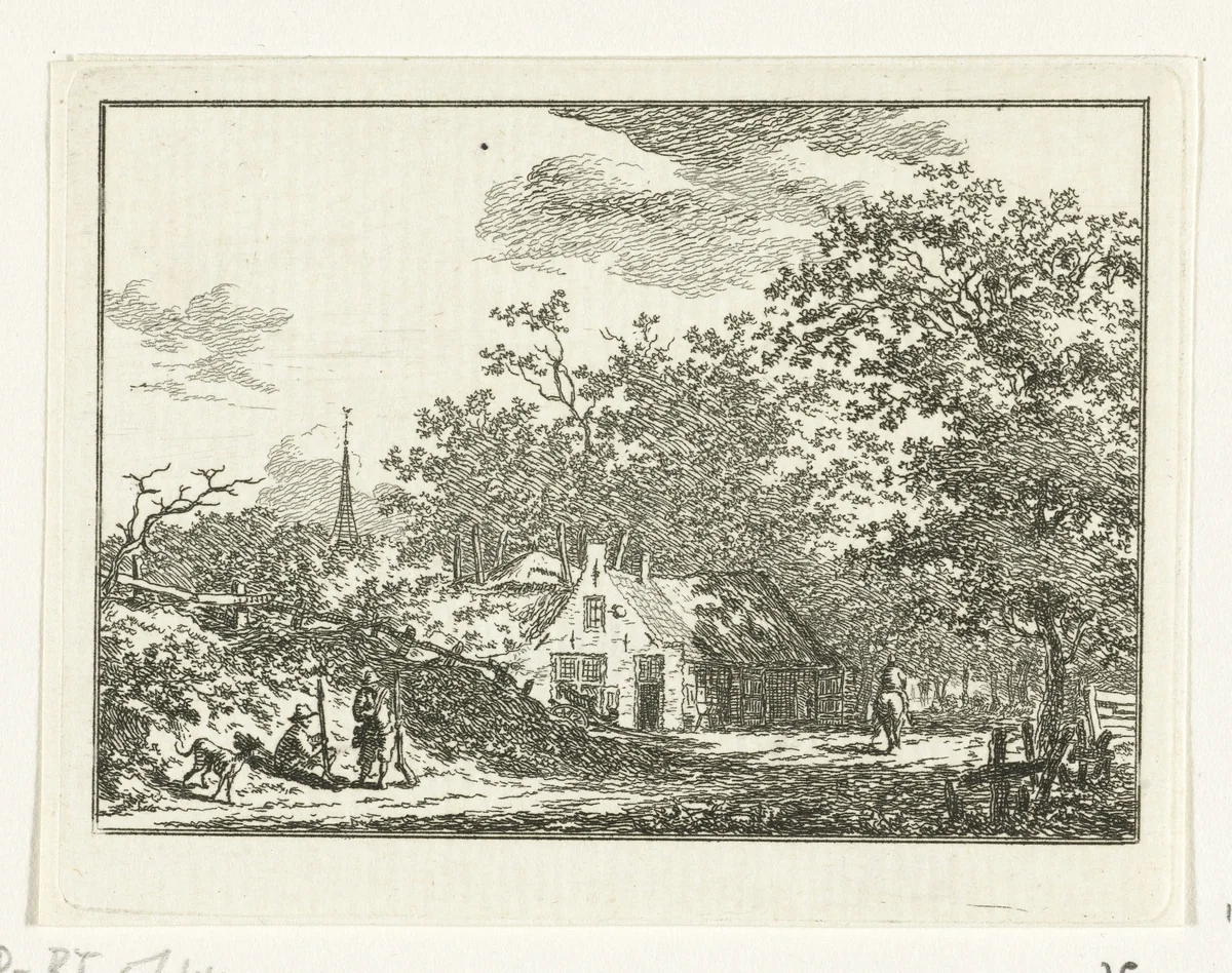 Landschap met twee jagers langs de weg by Jacob Cats, print, 1768