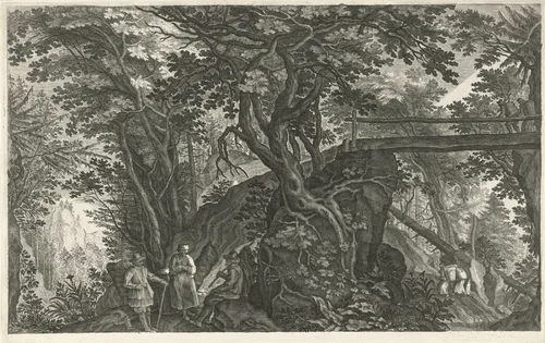 Boslandschap met een brug by Aegidius Sadeler, print, 1597-1629