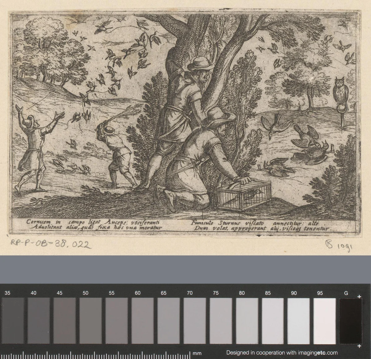 Jagers vangen vogels by Antonio Tempesta, print, 1602