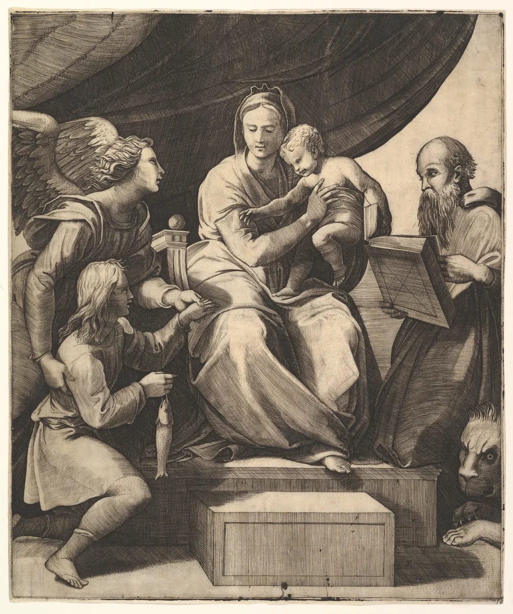 The Madonna with the Fish by Marcantonio Raimondi, print, 1510-1532