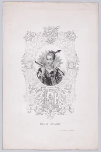 Mary, Queen of Scots set in an ornamental frame by Mangeon, print, 1825-1875