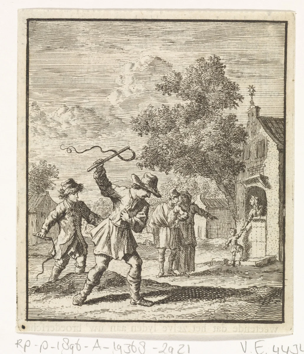 Kinderen spelend met zwepen by Zacharias Chatelain, print, 1712