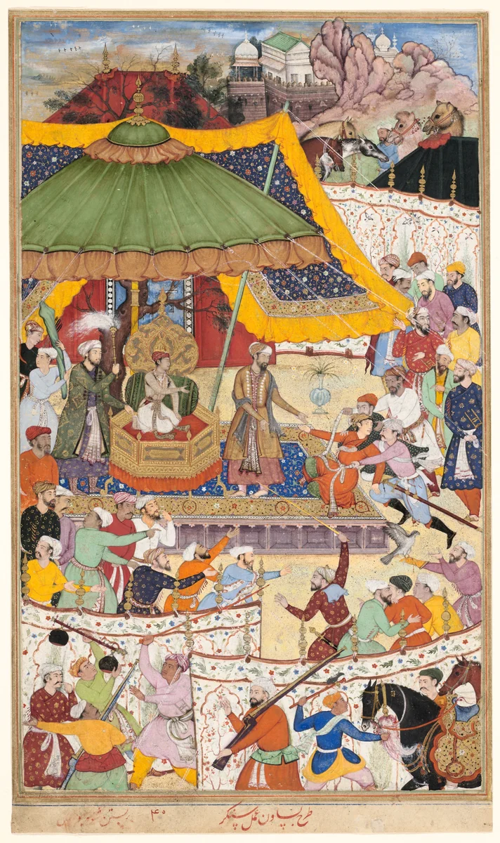 The Young Emperor Akbar Arrests the Insolent Shah Abu’l-Maali, Page from a Manuscript of the Akbarnama by Basawan Shankar, painting, 1585-1595