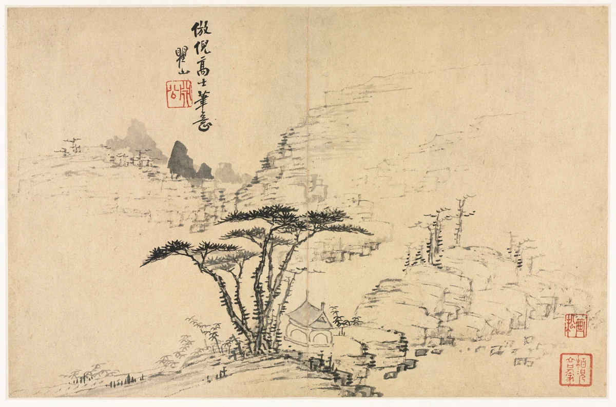 Landscapes in Various Styles after Old Masters by Mei Qing, painting, 1690