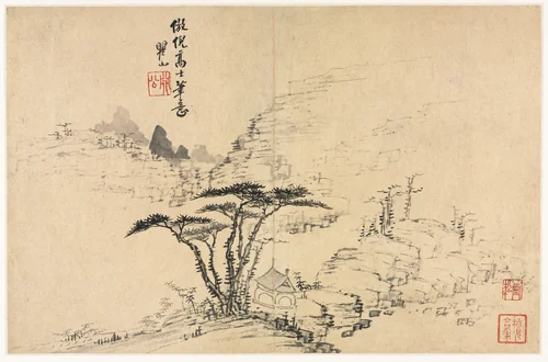 Landscapes in Various Styles after Old Masters by Mei Qing, painting, 1690