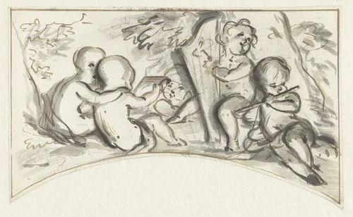 Ontwerp voor een bovendeurstuk met musicerende putti by Jurriaan Andriessen, drawing, 1752-1819