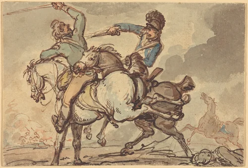 Cavalry Skirmish by Thomas Rowlandson, drawing, 1756-1827