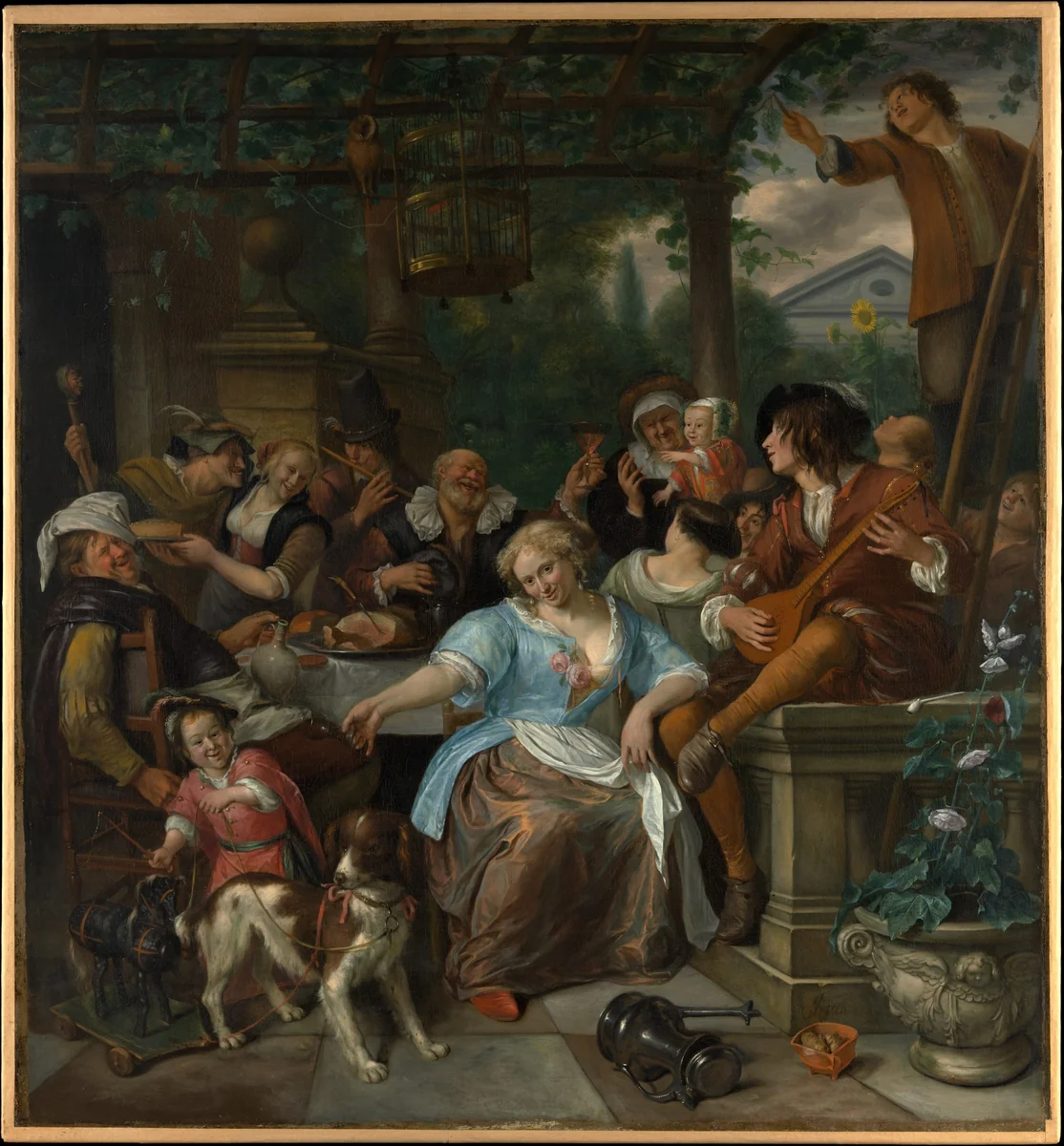 Merry Company on a Terrace by Jan Steen, painting, 1665-1675