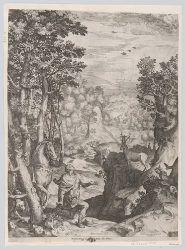 St. Eustace in the Wilderness by Cornelis Cort, print, 1573