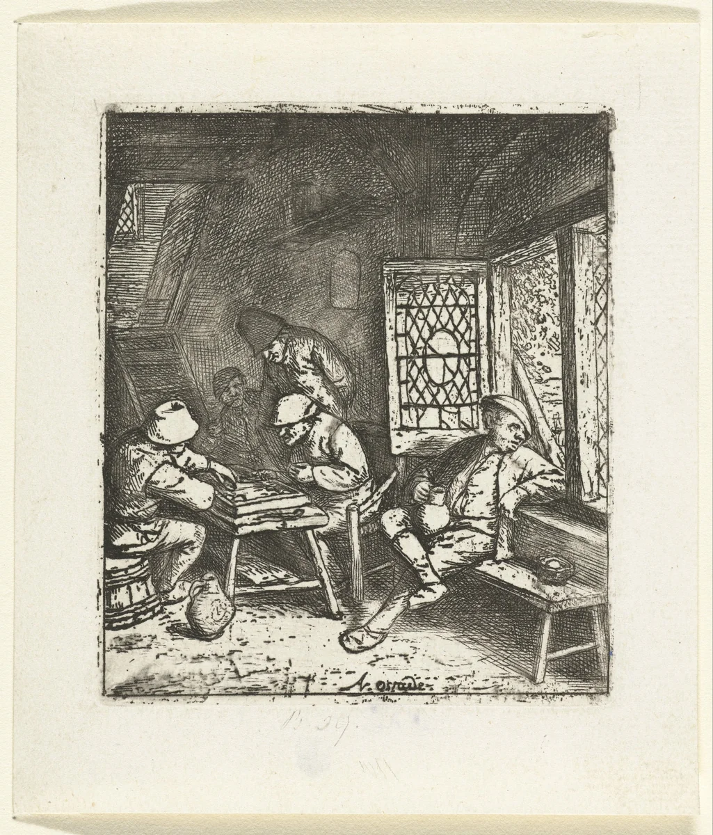Trictrac spelers in een herberg by Adriaen van Ostade, print, 1666-1670