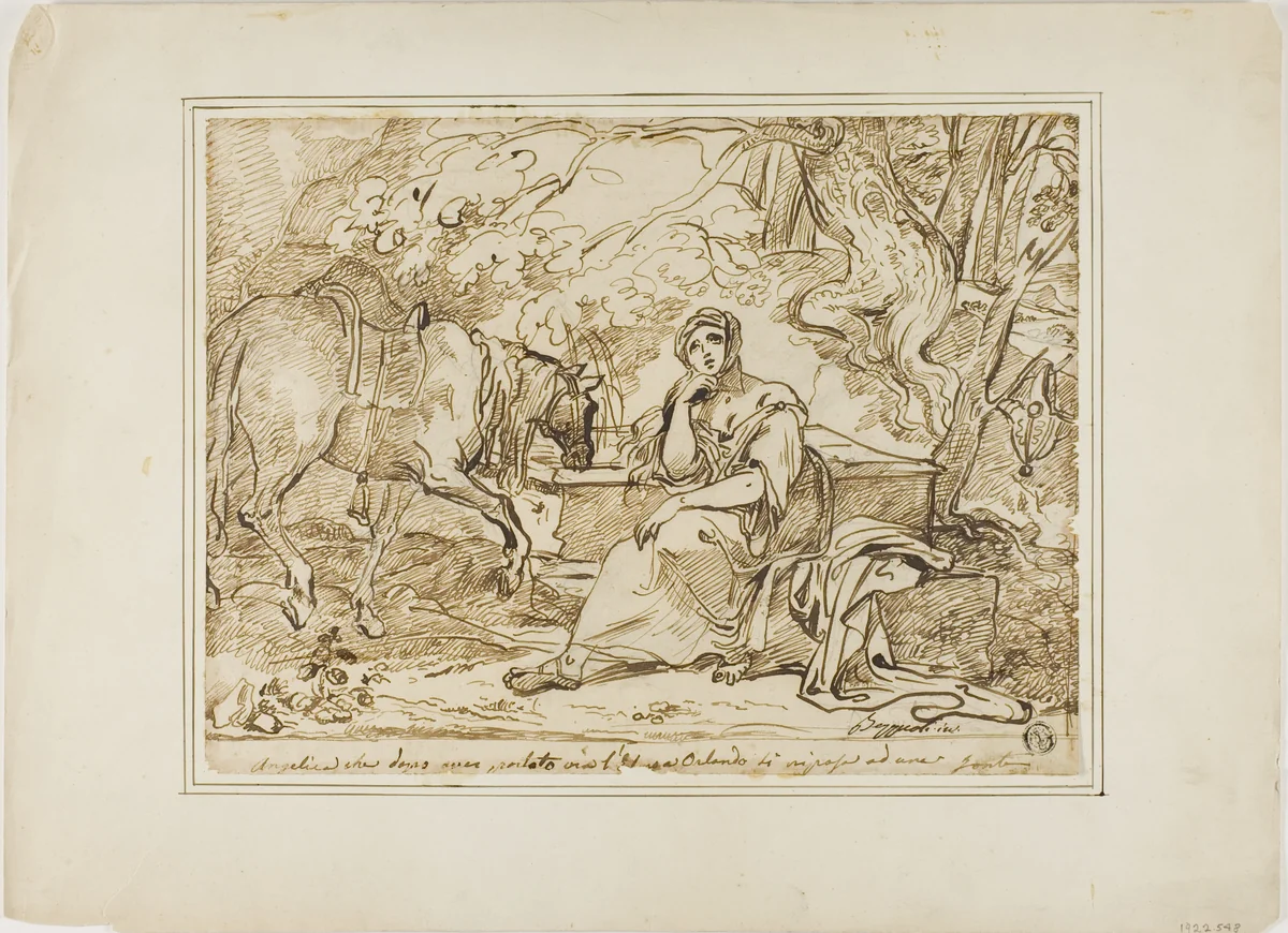 Angelica Resting at a Fountain by Giuseppe Bezzuoli, drawing, 1804-1855