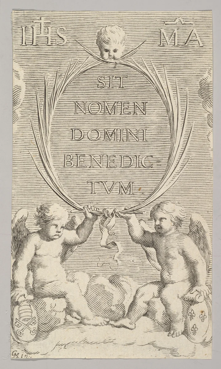 Two Angels Seated on Clouds by Claude Mellan, print, 1600-1688