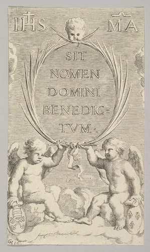 Two Angels Seated on Clouds by Claude Mellan, print, 1600-1688
