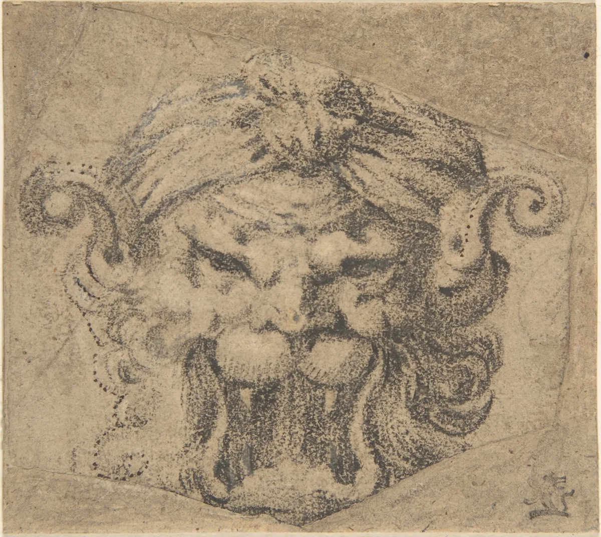 Design for a Leonine Grotesque Head by anonymous, drawing, 1500-1699