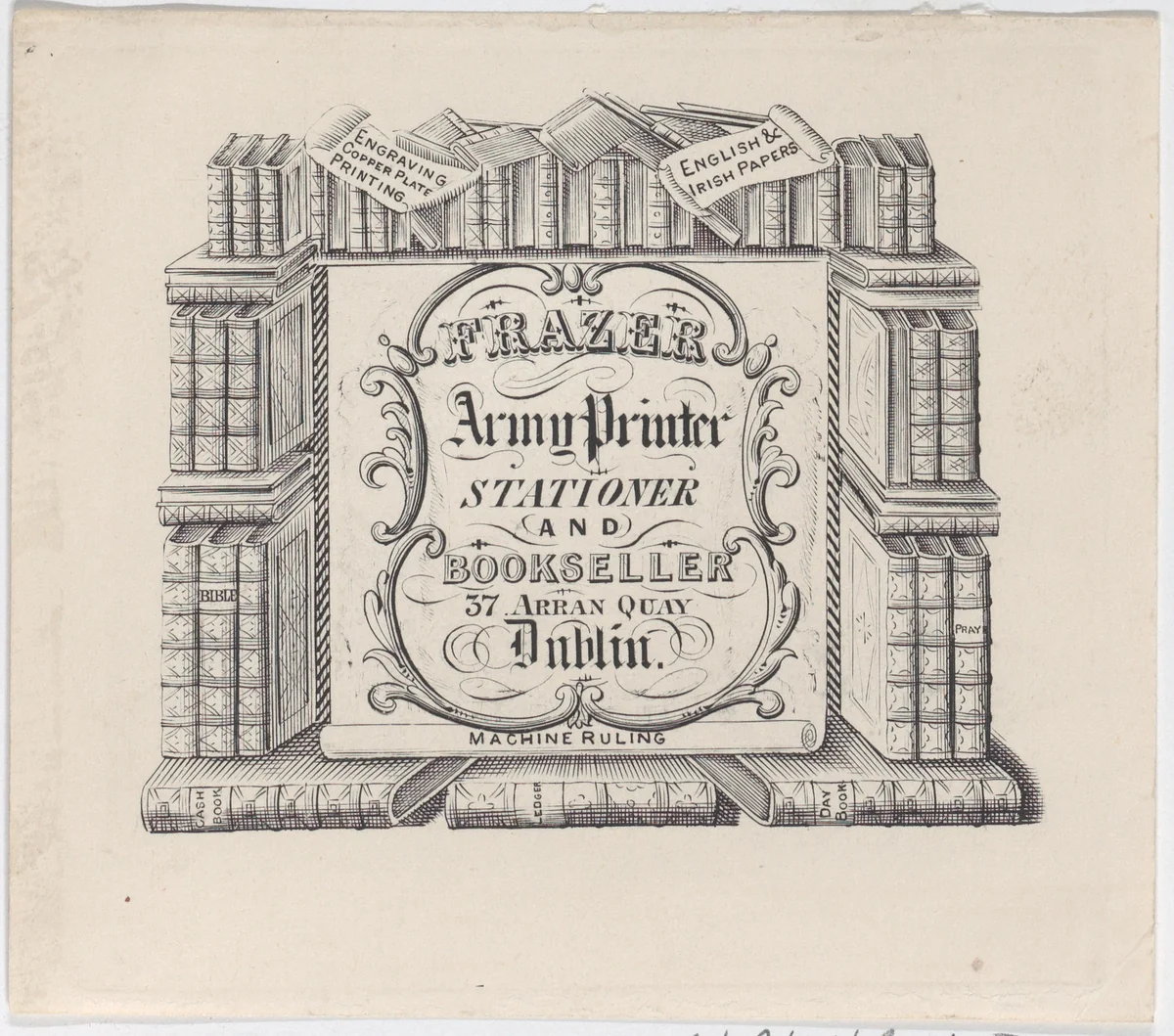 Trade card for Frazer, Army Printer, Stationer and Bookbinder by anonymous, print, 1800-1900