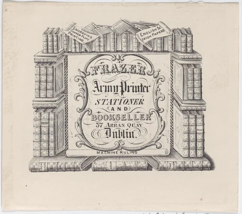 Trade card for Frazer, Army Printer, Stationer and Bookbinder by anonymous, print, 1800-1900