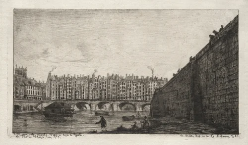 The Exchange Bridge, Paris, about 1784 by Charles Meryon, print, 1855
