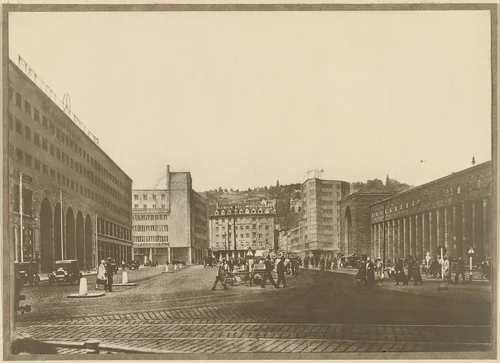 Bank and Office Building, project, Stuttgart, Germany, Perspective by Paul Bonatz, Friedrich Eugen Scholer, architecture, 1928