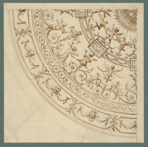 Quarter of a Ceiling with Grotesque Decorations by Guiseppe Mannocchi, drawing, 1755-1765