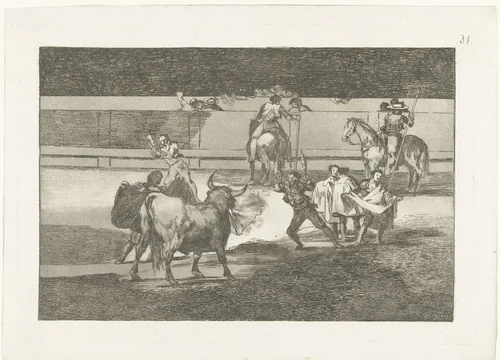 Torero met brandende banderillas by Francisco de Goya, print, 1811-1816