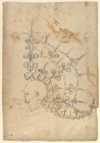 Design for an Armor Helmet with Tournament Headdress by Baccio del Bianco, drawing, 1604-1656