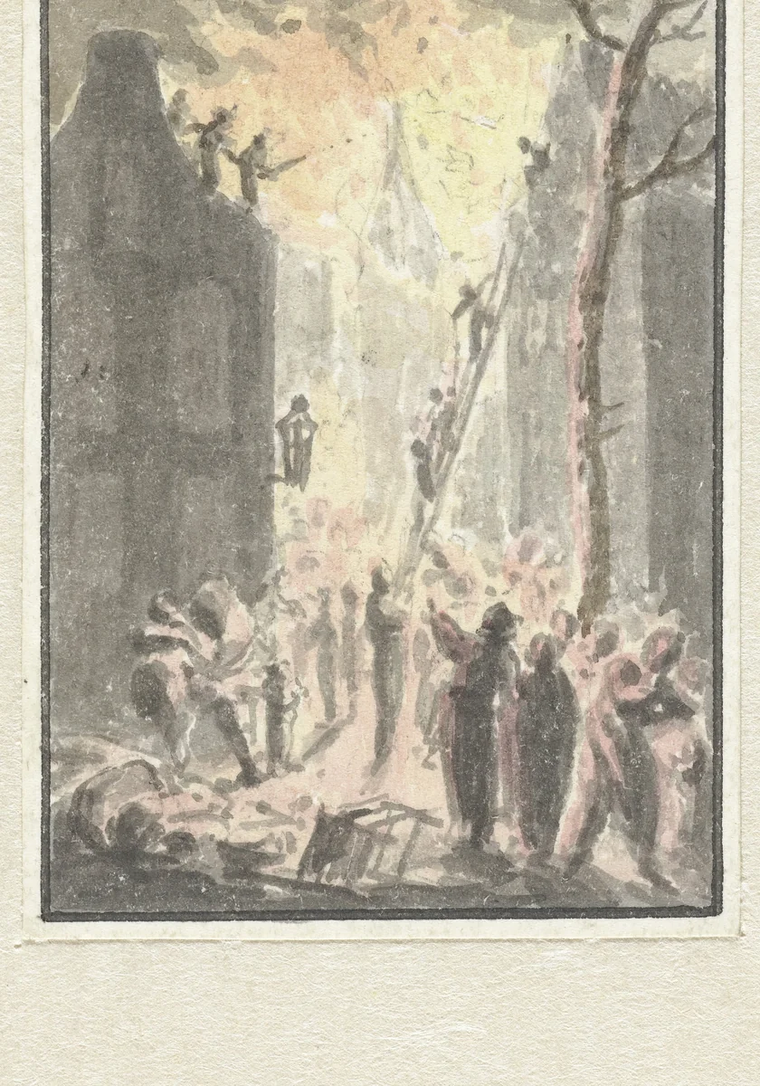 Brand in een huis by Pieter Bartholomeusz. Barbiers, drawing, 1782-1837